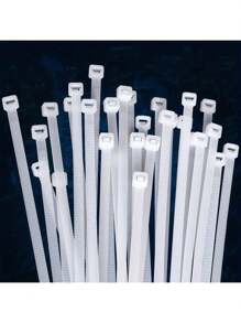 100 piezas de bridas de nylon autoblocantes blancas, ataduras de cables de plástico, correas para sujetar cables