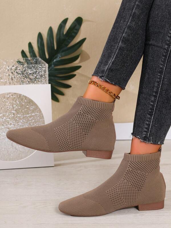 Women's Solid Color High-Top Jazz Dance Shoes Knitted Elastic Fabric Chunky Heel Ankle Boots