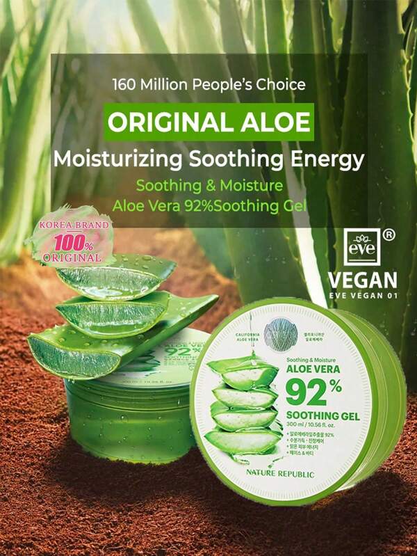 NATURE REPUBLIC Gel de Aloe Vera de Hidratación Reconfortante de Nature Republic, de transparente, con textura cremosa, refrescante instantáneo, hidratación con brillo, calmante para la piel, tapa a prueba de fugas, para refrescar después del entrenamiento, base de maquillaje, rescate para climas secos, para uso en Body y rostro, Belleza Coreana, Maquillaje Coreano, 300 ml / 10.56 oz fluidas
