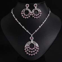 3 Peças/Conjunto Elegante Conjunto de Colar de Noiva, Conjunto de Joias de Brincos e Colar, Conjunto de Moda Feminina de Luxo Brilhante, Adequado para Uso Diário, Férias, Presente de Formatura (Várias Cores Disponíveis)