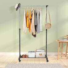 Clothes Rail Adjustable Garment Rack Telescopic Coat Rack Hanging Rail Clothes Stand With Shoe Shelf And Casters Clothing Rack For Small Place Organiser Shelf Bedroom Clothing Rack - Black Single Rail - View 1