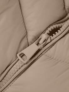 女士休闲连帽加厚夹克，带口袋，轻盈保暖加厚外套，适合日常穿着 - 杏色 - 查看 10