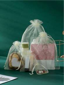 10 piezas de bolsas de regalo transparentes beige de diferentes tamaños, adecuadas para Halloween, bodas, fiestas, viajes, cumpleaños, aniversarios, con bolsas de organza transparente con cordón para joyas, dulces, papelería y otros artículos pequeños. También son adecuadas para decoración, envasado de frutas y almacenamiento de insecticidas. Adecuadas para fiestas y comidas. Excelentes para regalos de Navidad y San Valentín.