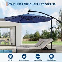 10ft Solar Lights Patio Umbrealla, Outdoor Offset Cantilever Umbrella, Easy Lift & Tilt Adjustment, 8 Ribs Sun Umbrella UV Protection For Market Garden Deck Backyard Pool - 藏蓝色 - 查看 6