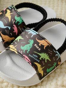 1 Pair Infant Boys' Comfortable, Fashionable, Casual, Lightweight, Cute Cartoon Dinosaur Pattern Indoor Home Slippers, Suitable For Summer - Black and White - View 5