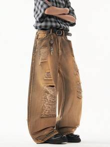 1 quần jeans ống rộng đơn giản thời trang Mỹ cổ điển dành cho nam Justice Brother - Màu xanh lam - Xem 5