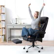 Massage Reclining Office Chair With 7 Points Vibration, Home Office Desk Chair With Footrest & Wheels, 350lb - 黑色 - 查看 2
