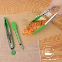 Pinzas de cocina, pinzas de acero inoxidable para BBQ, cocción, parrilla, con punta de silicona resistente al calor y cierre - Verde - Ver 7