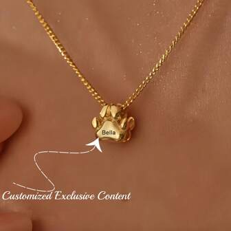 Personalized 3D Paw Print Name Necklace, Personalized Tiny Dog Paw Necklace, Minimalist Paw Necklace, Animal Necklace, Pet Necklace