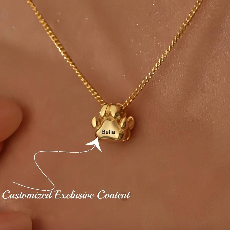 个性化3D爪印名字项链、个性化小狗爪子项链、简约爪子项链、动物项链、宠物项链 - 彩色 - 查看 1