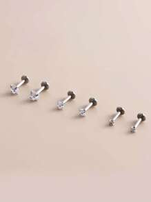 6/3/2/1 قطعة / مجموعة من أقراط مسمار للنساء، من الفولاذ المقاوم للصدأ مع سلك داخلي مسطح القاعدة مع أحجار زركونيا بأحجام مختلفة، أقراط للثقب في الغضروف، ديث، بواسطة، روك، هيليكس، شحمة الأذن، إكسسوارات أذن صغيرة مثقوبة