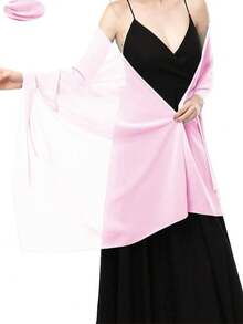 Khăn choàng bằng vải voan trơn màu chất lượng cao, phù hợp với váy dạ hội, váy phù dâu, váy cưới, trang phục dự tiệc, có thể chuyển đổi thành khăn quàng cổ - Hồng - Xem 2