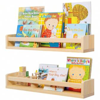 2pcs Wall Mounted Bookshelves, 16.5 Inch Floating Shelves, Wall Mounted Storage Rack, Wall Decor Hanging Shelves, Wooden Wall Mounted Shelves For Books, Toys And Decor