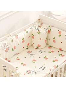 2婴儿床周长120厘米/47.24英寸，180厘米/70.86英寸，白色新生儿卡通刺绣软垫包，儿童防撞条，防摔围栏 - 彩色 - 查看 13