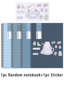 1 pièce Cahier à spirale avec stickers mignons de bande dessinée, cahier de voyage ligné à couverture rigide, bloc-notes mémo, carnet de croquis, thème entreprise/école, fournitures scolaires, rentrée scolaire