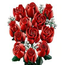 822PCS Rose Building Blocks Set With Vibrant Colors, Artificial Red Rose Bouquet DIY Decoration, Home Decor Flower Decorations For Adults Women Gift For Valentines & Mother's Day