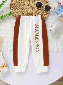 2pcs/Set Casual Cute Newborn Baby Boy Sports Outfit Set, Soft, Breathable, Comfortable, Funny Print Contrast Color Placket Collar T-Shirt And Letter Printed Pants