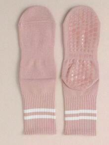 5 双女士中筒瑜伽袜，带硅胶防滑垫，纯色健身袜，适合普拉提、室内锻炼和运动 - 彩色 - 查看 5