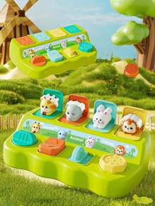 1个捉迷藏惊喜盒，互动弹出式动物玩具，因果游戏，包含奶牛、大象、兔子、狮子玩具，适合18个月以上的幼儿，男孩女孩皆宜，儿童节日礼物，万圣节、复活节、圣诞节、新年，逻辑关系记忆训练玩具，6-12个月宝宝弹出式玩具（按钮颜色随机）