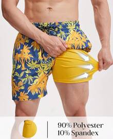 Mens Swim Trunks With Compression Lined Short Bathing Suits For Men 5 Inch Inseam Liner Men's Swimming Trunk - Royal Palm - View 3