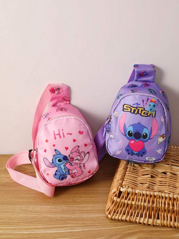 Disney 1pc Disney Stitch Cartoon Cute Printed Sling Bag Waist Pack Crossbody Bag For Kids, Fashion Chest Bag