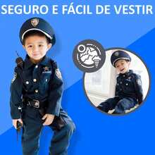 Fantasia de Policial Infantil Criança Conjunto 8 Peças Uniforme Cosplay Até 10 anos. - Azul - Visão 8