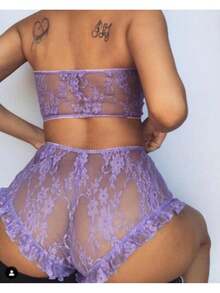 2026 New Women Lace Tulle Lingerie Set Ruffle Sleepwear Babydoll Ladies Sexy Bandeau Underwear Nightwear Exotic Sets - 紫色 - 查看 2
