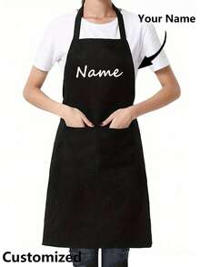 1/2pcs Customized Black Kitchen Cooking Apron, Modern Polyester Oil-Proof Apron, Black Kitchen Apron, Polyester Apron For Garden, Kitchen And Housework Perfect For Home, Restaurant, And Kitchen Cooking - Multicolor - View 2