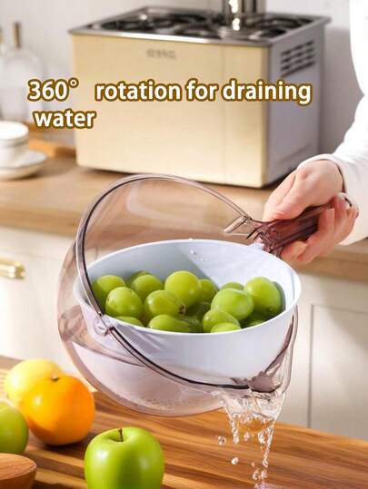 1pc 3-In-1 Multifunctional Drain Basket, Kitchen Drain Basket For Washing Vegetables, Fruits, Rice, Hands-Free Design With Handle