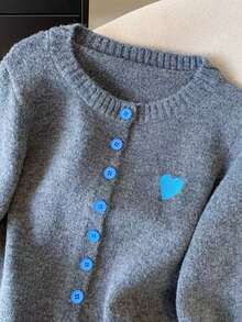 Casual Colorblock Embroidery Knitted Cardigan