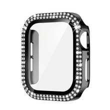 Compatible With Apple Watch Case Series 10/9/8/7/6/5/4/SE With Tempered Glass Screen Protector, Double Bling Case Crystal Diamonds Rhinestone Bumper Overall Hard PC Ultra Protective Cover Compatible With Apple Watch - Apple Double Row Shell Membrane - View 24
