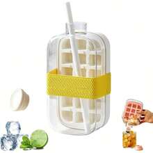 1 Bottiglia con cubetti di ghiaccio, 2 in 1 Bottiglia d'acqua con vassoio per cubetti di ghiaccio e coperchio senza contatto, vassoio per bastoncini di ghiaccio, facile rimozione del ghiaccio per freezer, a tenuta stagna, per caffè e succhi