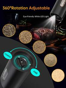 CLITON 2025 Premium Rechargeable Electric Pepper Mill & Salt Grinder Set With LED Lighting - USB-C Rechargeable Lithium Battery (300mAh) / 110mL Capacity / Adjustable Coarseness / Modern Kitchen Gift For Europe And Middle East (Single Unit And 2-In-1 Base Set) - Multicolor - View 10