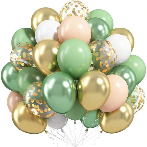 30pcs 10 Inch (25.4cm) Green And Gold Balloons. Metallic Green And Metallic Gold Balloons, White And Nude Balloons, With 12 Inch (30.5cm) Gold Glitter Balloons. Suitable For Graduation, Back To School, Wedding, Engagement, Birthday, Bridal Shower, Balloon Decorations, Balloon Party, Photobooth, And Still Life Decoration