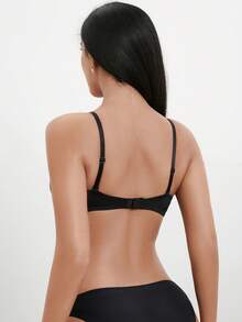 Women's Casual Comfort Minimalist Underwire Non-Removable Padded Sports Bra, Supportive Knit Fabric Sexy Bralette - Black - View 2