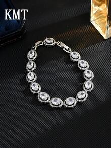 KMT 1 pieza Pulsera ovalada elegante con incrustaciones de cobre y circonita cúbica, estilo de lujo para fiestas y ocasiones - estilo ovalado - Ver 6