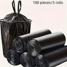 100 个/5 包黑色垃圾袋，耐用塑料袋，汽车垃圾袋，适合室内外汽车使用 - 适合家庭、办公室、厨房、浴室和体育活动，厨房垃圾袋 | 时尚塑料袋 | 可重复使用的垃圾袋，垃圾桶内衬