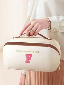 1pc 26 Letter Cosmetic Storage Bag, PU Leather Waterproof Cosmetic Bag, Large Capacity And Spacious Double-Layer Cosmetic Bag, Multi-Function Ladies' Travel Handbag, Cosmetics Sorting Bag - Multicolor - View 8