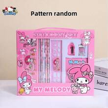 Sanrio 6pcs/8pcs/14pcs/1Set Hello Kittys Cartoon Ruler Pencil Sharpener Eraser Notebook Set Creative Drawing Office Supplies Kitty Cat Stationery Kit Gifts (Some Parts May Be Random)(The Package Design Is Random)