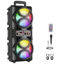 Hanstore Bluetooth Speaker Loud Wireless With Microphones, Portable PA System Large Party Speaker With Lights, Karaoke Machine For Adults/Kids, Support Remote, FM, TWS, AUX, USB For Garden Home Outdoor