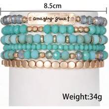 Turquoise Crystal Stackable Beaded Bracelets Set For Women Girls Stretch Cuff Friendship Statement Boho Summer Beach Birthday Memorial Day Gifts