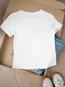 Back To School Cute Heart & Letter Print Casual Round Neck Short Sleeve T-Shirt For Women, Spring/Summer White - White - View 9