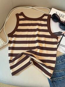 Bộ 3 áo tank top không tay cho bé gái tuổi teen, thoáng khí, thoải mái mùa hè, đi học, xuân hè, thu đông, kẻ sọc, phong cách Mỹ. - Màu Khaki - Xem 3