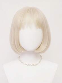 XYUNMI Blonde Bob Wig Short Straight With Bangs 12 Inch Lightweight Breathable Women's Heat Resistant Synthetic Wig For Daily Wear Party Role Play Beautiful Natural Lively Cute Short Hair