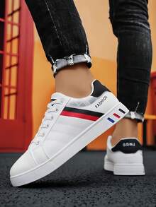 Men's White Leather Boat Shoes, Breathable Casual Sneakers, Student Flat Deck Shoes, Korean Fashion Casual White Leather Shoes - White - View 7