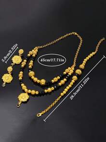 3 件套 24K 镀金铜串珠空心手工项链和手链首饰，时尚、百搭，适合女性、婚礼配饰