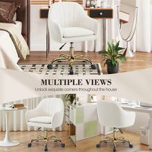 Velvet Vanity Chair With Wheels - Adjustable Swivel Makeup Chair, Plush Office Desk Chair With Rolling Casters For Bedroom, Living Room & Dressing Area - Beige - Beige - View 4