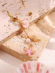 1pc Fashion Casual Elegant Sexy Beach Resort Ocean Style Shell, Starfish, Conch Pink Belly Button Rings Body Jewelry For Women, Suitable For Beach/Holiday - Multicolor - View 3