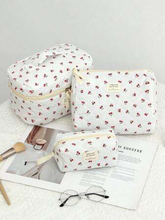 1 Beige Cherry Quilted Cosmetic Bag, Cute Cherry, Beige Travel Cosmetic Bag, Multi-Function Cosmetic Bag Bathroom Wash Bag, Jewelry Storage Bag, Perfume Skin Care Storage Bag, Brush Bag, Sanitary Towel Bag, Headset Bag, Coin Purse, Glasses Bag, Suitable For Family, Travel, School And Work. Suitable For Women And Students. Holiday Gifts, Birthday Gifts, Christmas Gifts, Mom Gifts, Souvenirs