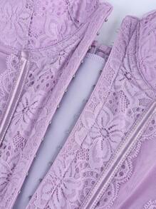 Top de corsé de malla y encaje para mujer, corpiño ajustable negro con broche delantero, cinturón de la cintura